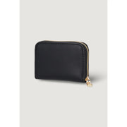 Calvin Klein women black zippered wallet in polyurethane with gold-toned zipper and pull tab measuring 10x7x2 cm