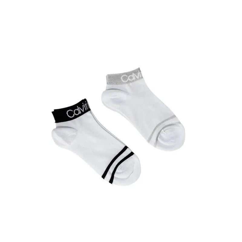 Calvin Klein white ankle socks with black and gray accents