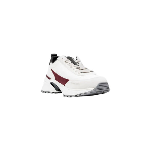 Calvin Klein women white suede chunky sneakers with burgundy and black accents for casual wear