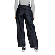 Dark indigo cotton wide-leg jeans with high waist and classic back pockets shown from the back by Calvin Klein