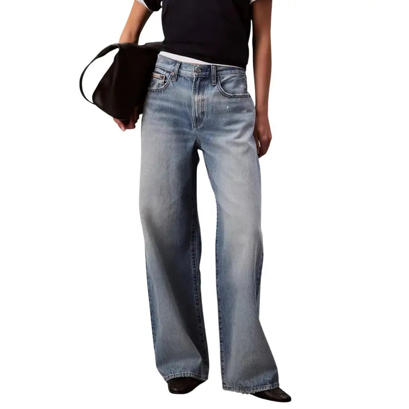 Calvin Klein Jean en coton bleu clair à jambes larges et évasées pour femme