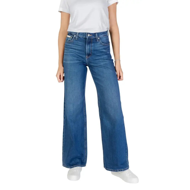 Calvin Klein womens high-rise wide-leg blue denim jeans