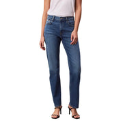 Calvin Klein women’s mid-rise blue cotton stretch jeans with straight-leg fit and classic five-pocket design