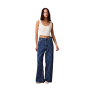 Calvin Klein women’s blue cotton jeans with a geometric diamond pattern on denim fabric