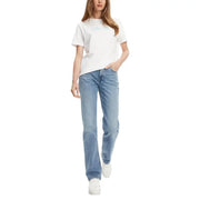 Calvin klein women’s light blue cotton jeans in light-wash denim with straight-leg cut and classic five-pocket design
