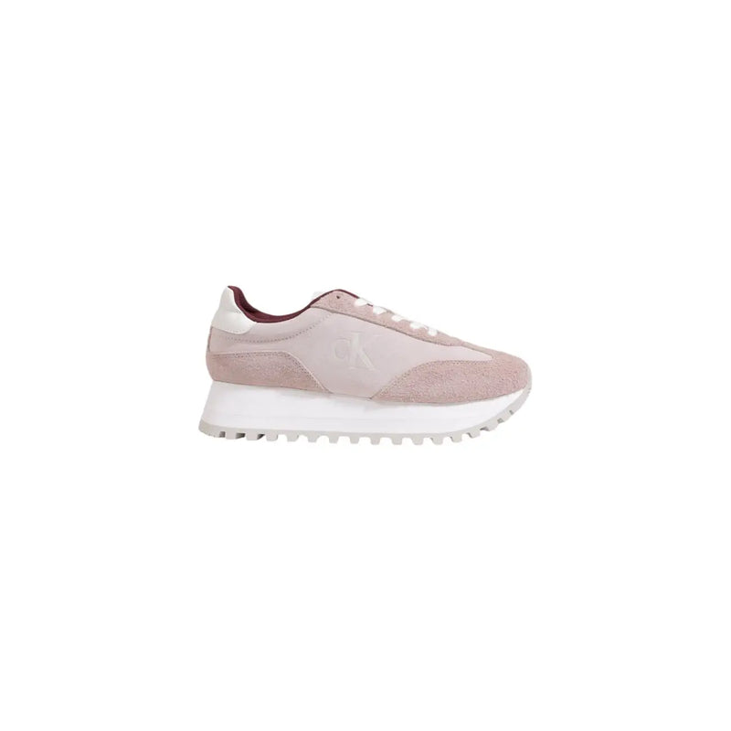 Calvin Klein womens lilac blush pink suede sneaker with white laces and chunky sole