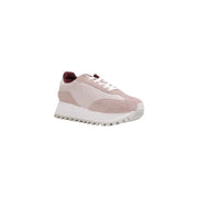 Calvin Klein women’s lilac leather sneakers in blush pink suede with white chunky sole and maroon collar accents