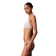 Calvin Klein womens triangle bikini top white nylon with delicate thin straps and subtle striped accent band