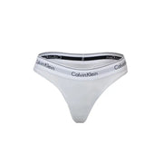 Calvin Klein women’s white cotton modal thong underwear with black and white branded waistband shown from the back