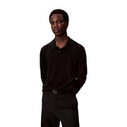 Calvin Klein wool sweater for men in black with long sleeves and subtle embroidered logo, front view