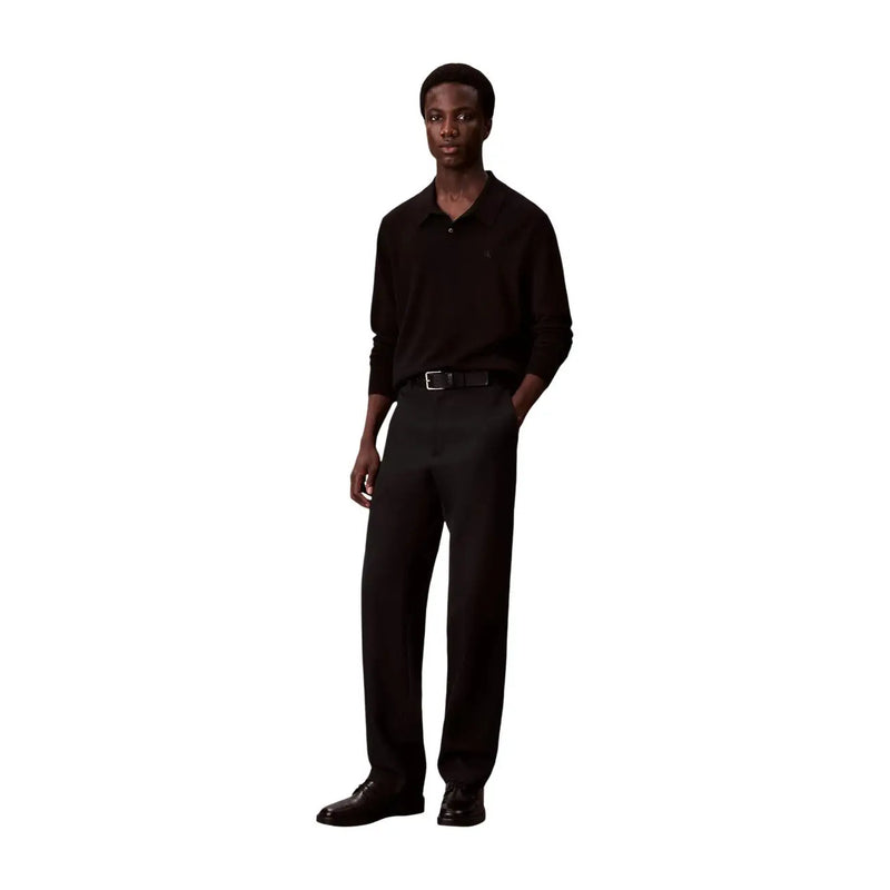 Calvin Klein wool sweater for men in black with subtle embroidered logo on chest, front view