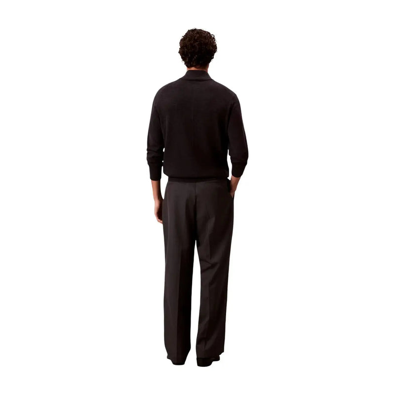Calvin Klein wool turtleneck sweater for men in black with smooth fitted silhouette, front view