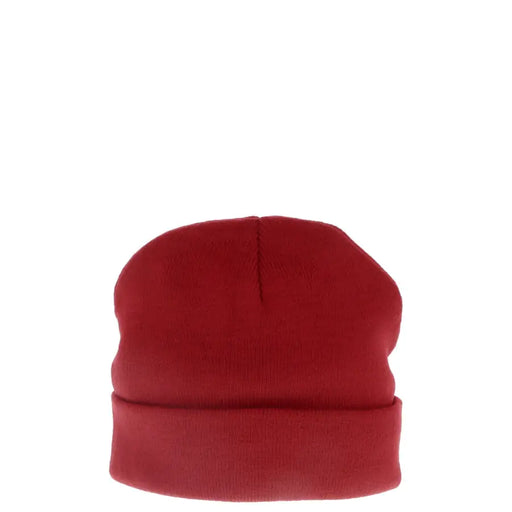 Champion women red acrylic cap with a solid red knit beanie and folded cuff designed for fall and winter use