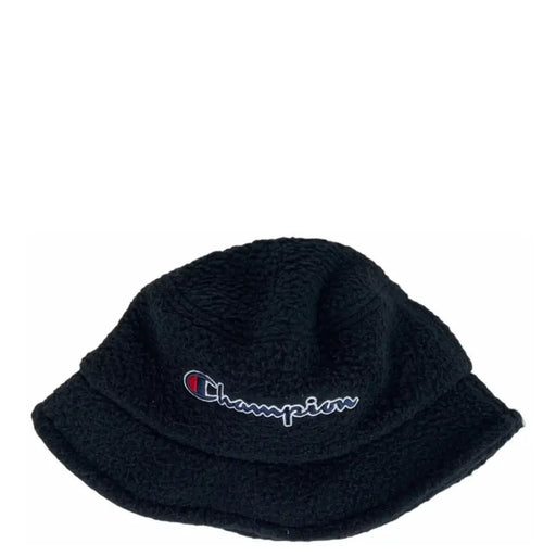 Champion women’s black bucket hat with plush textured fabric and embroidered logo from fall winter collection