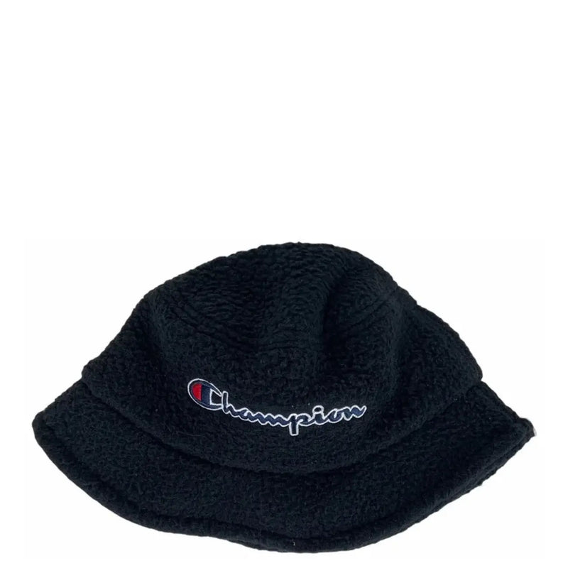 Champion women’s black bucket hat with plush textured fabric and embroidered logo from fall winter collection