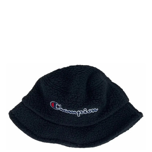 Champion women’s black bucket hat with plush textured fabric and embroidered logo from fall winter collection
