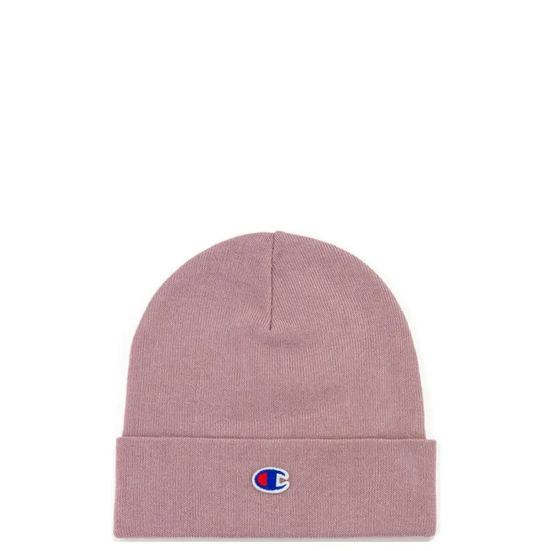 Champion women’s pink knit beanie with folded cuff embroidered logo made of 100% polyester for casual wear