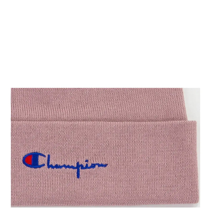 Champion women’s pink knitted beanie with embroidered logo made of 100 percent polyester