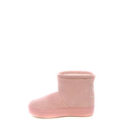 Chiara Ferragni pink slip on ankle boots in soft pink suede with matching rubber sole and white top edge stitching