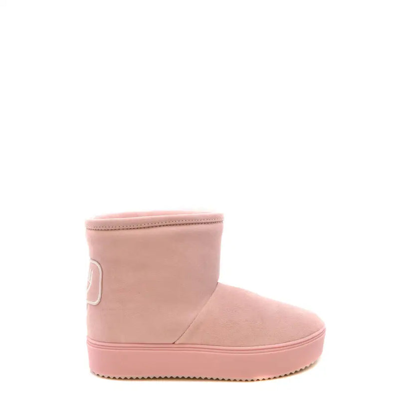 Chiara Ferragni pink suede slip-on ankle boots with platform sole