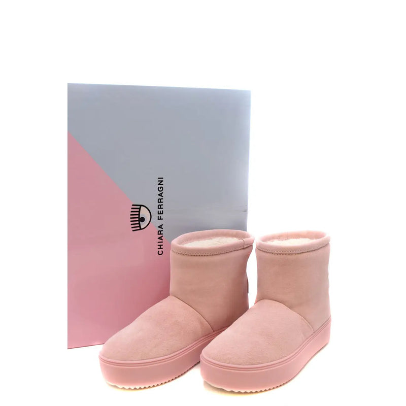 Chiara ferragni pink slip on ankle boots in pink suede with plush interior and platform sole for women