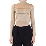 Chiara ferragni women beige wool knitwear turtleneck sweater with subtle embroidered logo and star details on chest