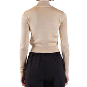 Chiara Ferragni women beige turtleneck wool knitwear long-sleeved cropped sweater with ribbed neckline and cuffs