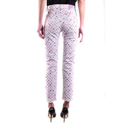 Weiße Baumwolljeans von Chiara Ferragni für Damen mit verspielten rosa Sternen und kleinem schwarzen Katzenkopfmuster