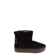 Chiara Ferragni women suede ankle boots black with plush pink interior lining and subtle purple logo detail on side