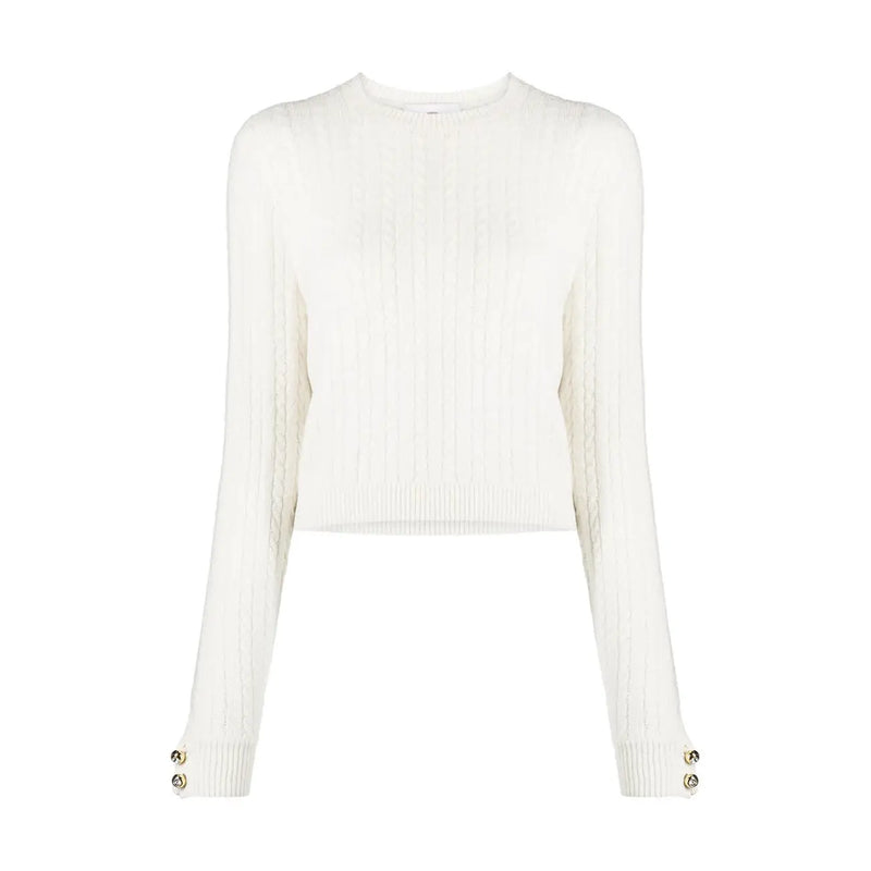 Chiara Ferragni cream-colored wool knitwear sweater with ribbed texture long sleeves and gold-toned cuff buttons