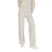 Cream-colored wide-leg choral women beige knit trousers in viscose blend with soft relaxed fit for fall winter use