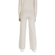 Choral women beige knit trousers with wide-leg design in viscose blend featuring smooth soft fabric for fall winter