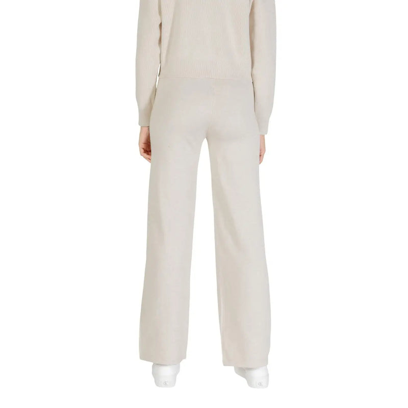 Choral women beige knit trousers with wide-leg design in viscose blend featuring smooth soft fabric for fall winter