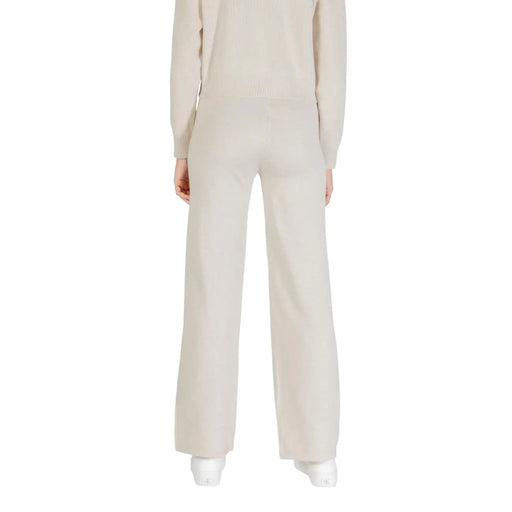 Choral women beige knit trousers with wide-leg design in viscose blend featuring smooth soft fabric for fall winter