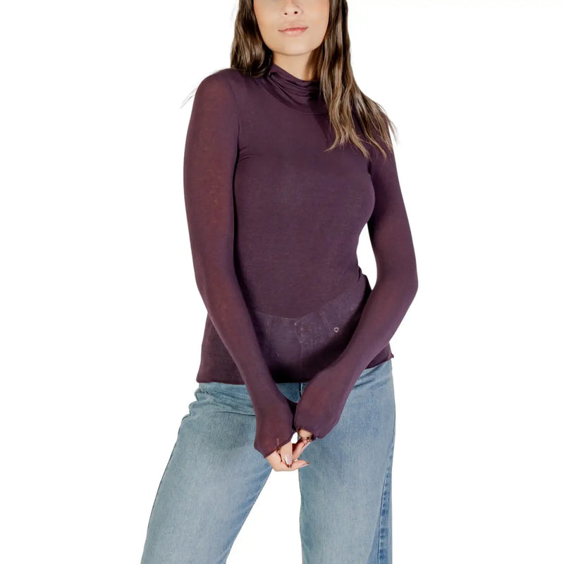 Ein durchsichtiger, tiefvioletter Kaschmir-Rollkragenpullover mit langen Ärmeln top mit einer taillierten Silhouette für Damen von Choral