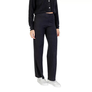 Black high-waisted wide-leg choral women trousers in viscose blend with subtle side seam detailing for fall winter