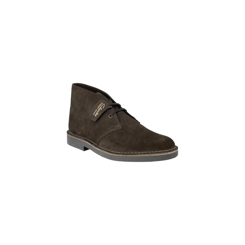 Dark brown suede clarks desert boot with black laces and rubber sole for men brown leather ankle boots