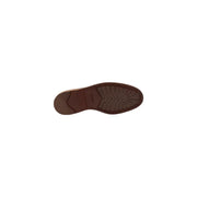 Brown rubber sole with textured tread and clarks logo embossed near the heel of clarks men lace up camel suede shoes