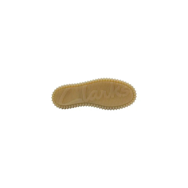 Tan rubber sole with textured grip and embossed clarks logo on clarks men lace ups blue fabric shoes 26187377