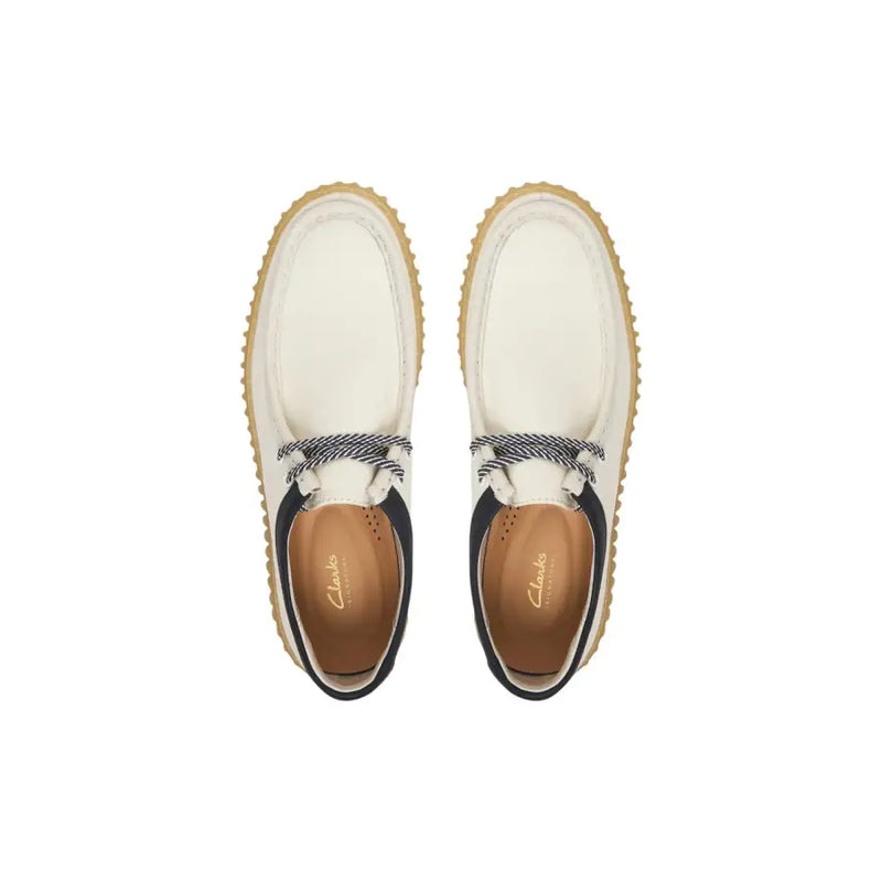 Clarks men lace ups shoes white leather with black accents and textured soles article 26187380