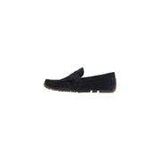 Clarks men moccasin navy blue suede loafer with tan rubber sole and single strap spring summer shoes