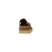 Clarks men slippers beige leather brown suede moccasin sandal with silver buckle and light beige rubber sole size 10