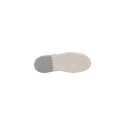 Clarks men white leather sneakers featuring a white and gray rubber sole with a triangular tread pattern