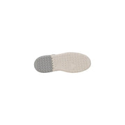 Clarks men white leather sneakers featuring a white and gray rubber sole with a triangular tread pattern
