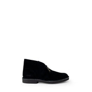 Clarks mens black suede desert boot with low-profile rubber sole and gold-tone zipper pull leather ankle boots