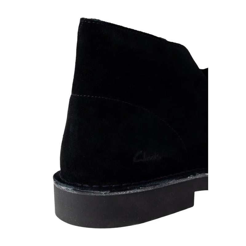 Clarks mens leather ankle boots black lace up with black suede desert boot design stitched seam and rubber sole