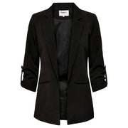 Black women’s blazer with ruched three-quarter sleeves from Classic Black Plain Lapel Collar Blazer for Women Fall Winter