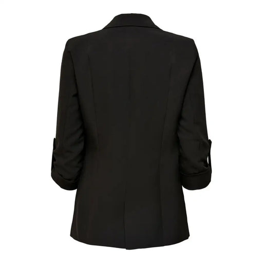 Black blazer with three-quarter cuffed sleeves from Classic Black Plain Lapel Collar Blazer for Women Fall Winter