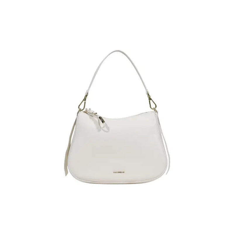 Sleek white Coccinelle leather hobo bag with gold hardware and zip pocket