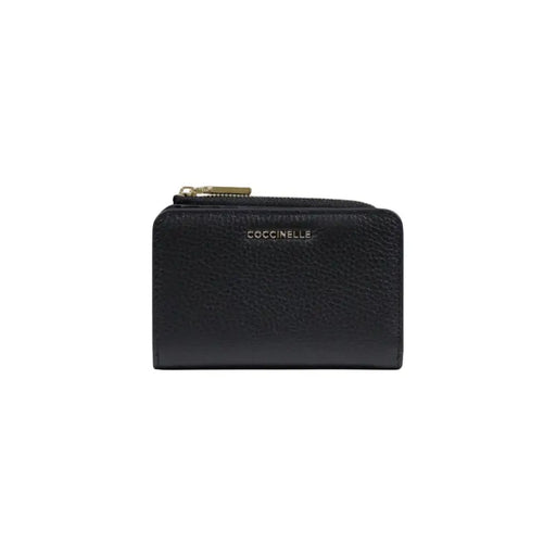 Coccinelle black leather zip wallet for women featuring textured leather and secure zip closure